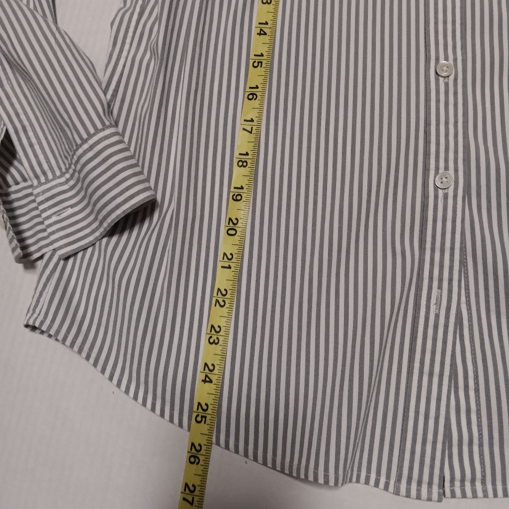 J. JILL Perfect Shirt gray white striped stretch cotton blend button down, L - Picture 11 of 13